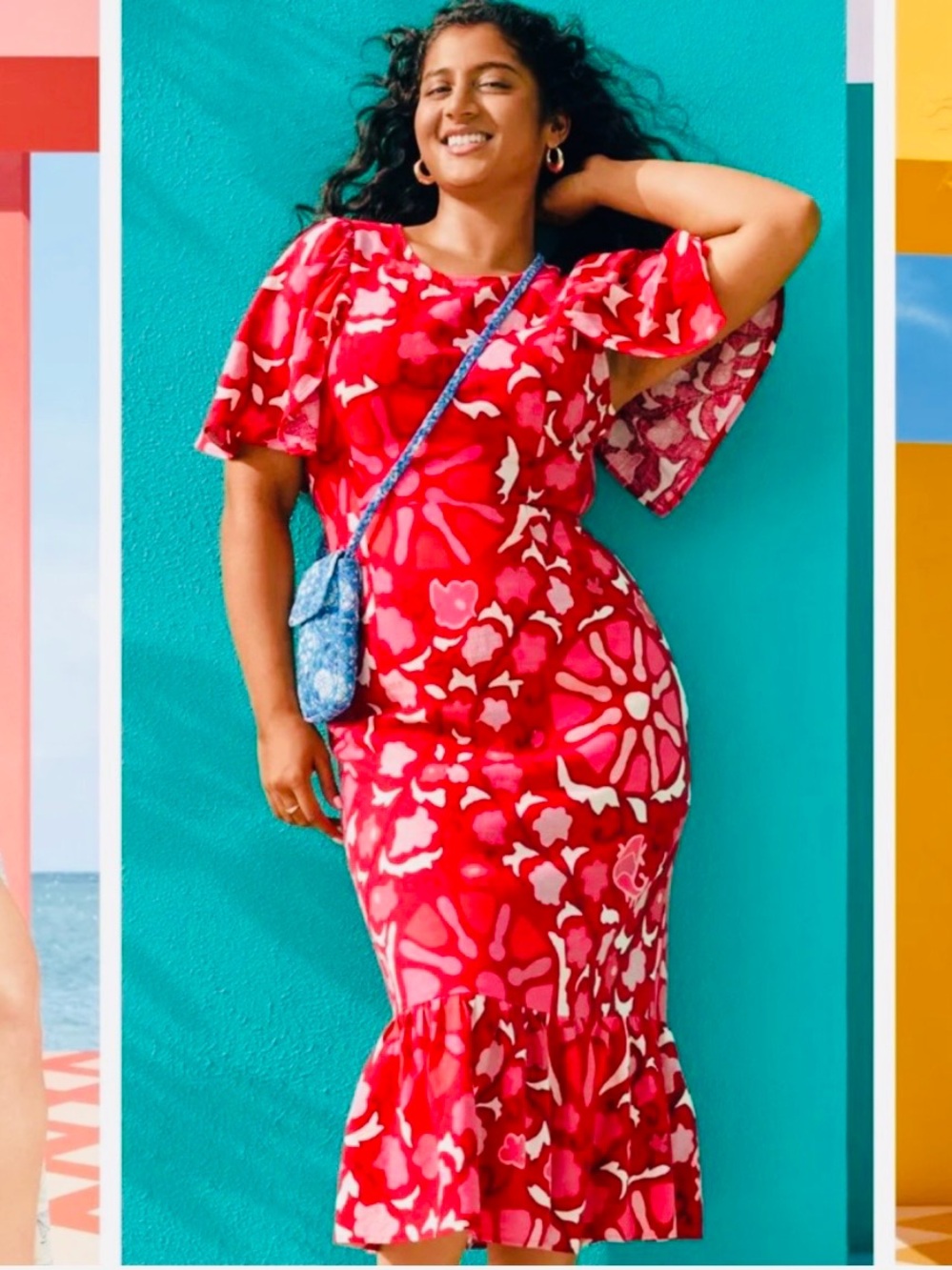 [Rhode] Target Linen Blend Floral Open Sleeve Keyhole Back Midi Dress